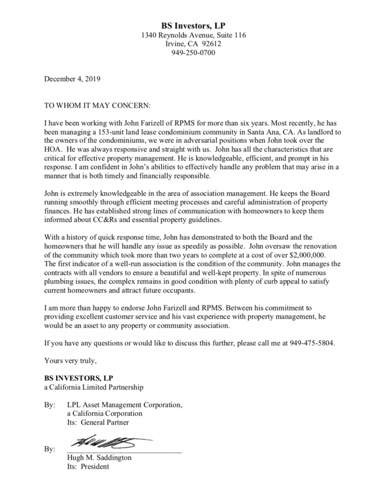 RPMS letter of recommendation